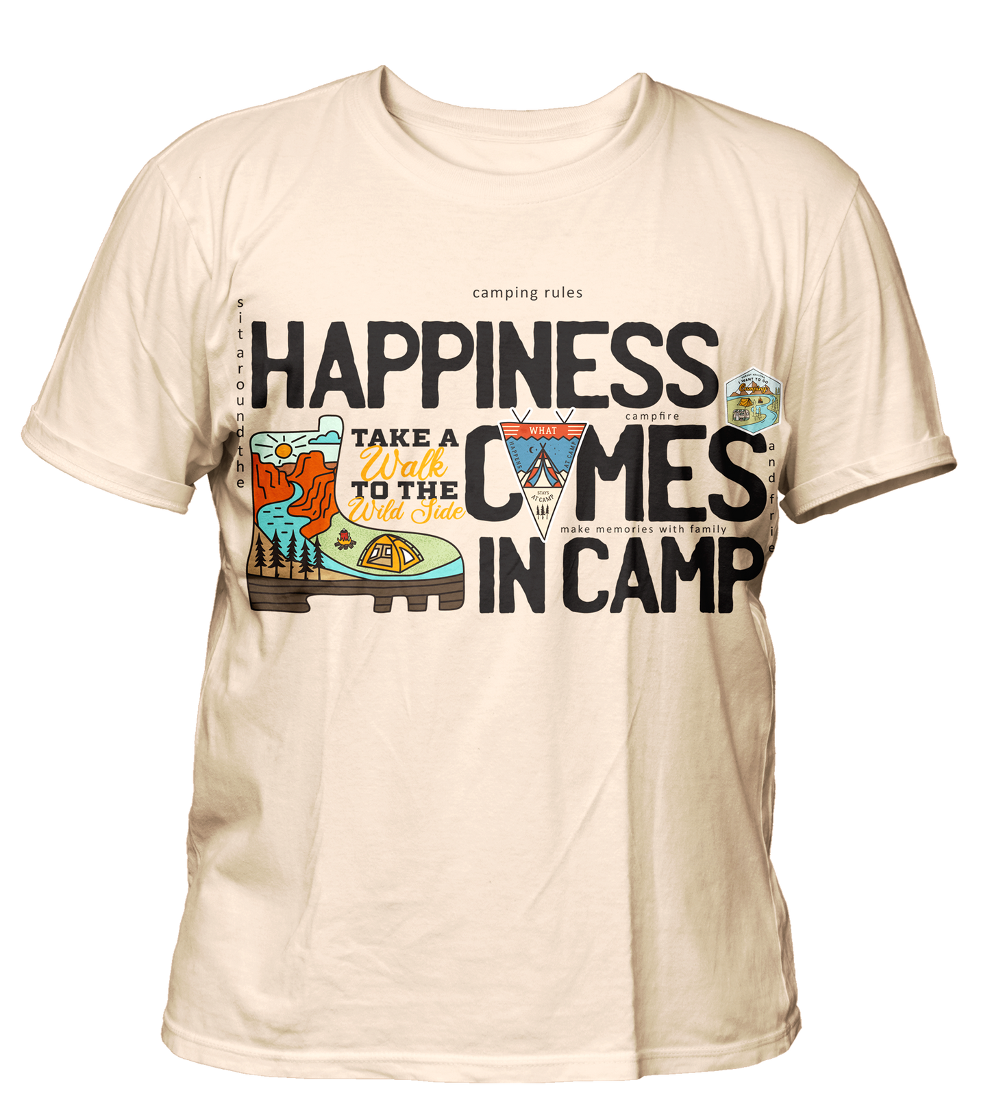 Camping - Travel - Premium 200gsm Cotton Regular T-shirts, Biowashed