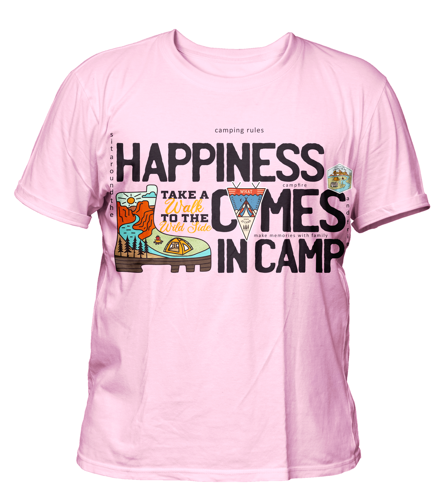 Camping - Travel - Premium 200gsm Cotton Regular T-shirts, Biowashed
